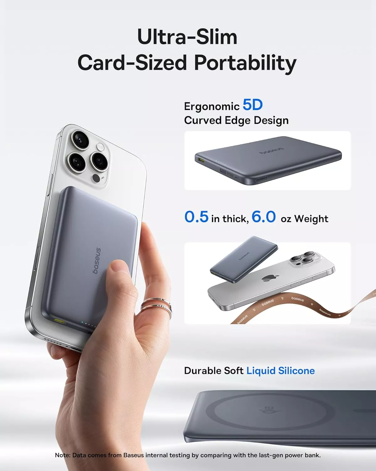 Externer Wireless-Akku Baseus PicoGo AM41, 10000mAh, 27W, PD + FQI, 1 x QI - 1 x USB-C, Grau E0027200
