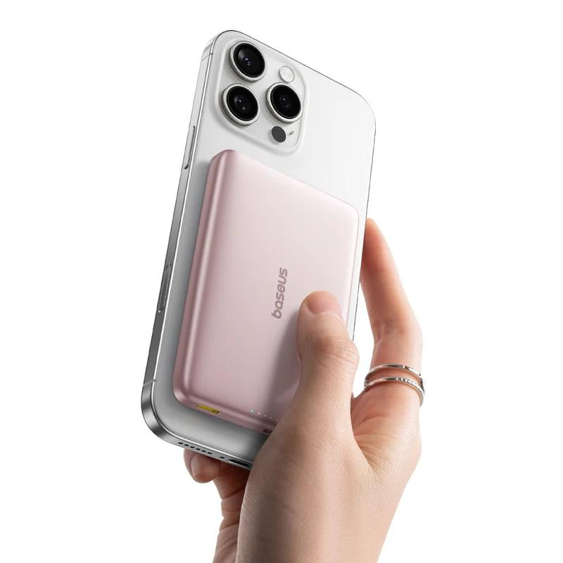 Externer Wireless-Akku Baseus PicoGo AM41, 10000mAh, 27W, PD + FQI, 1 x QI - 1 x USB-C, Rosa E0027202