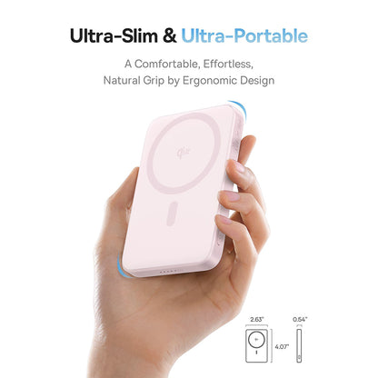 Externer Wireless-Akku Baseus PicoGo, 5000mAh, 20W, PD + FQI, 1 x QI - 1 x USB-C, Rosa P10076800413-00