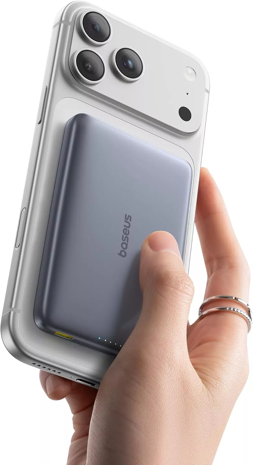 Externer Wireless-Akku Baseus PicoGo AM41, 10000mAh, 27W, PD + FQI, 1 x QI - 1 x USB-C, Grau E0027200