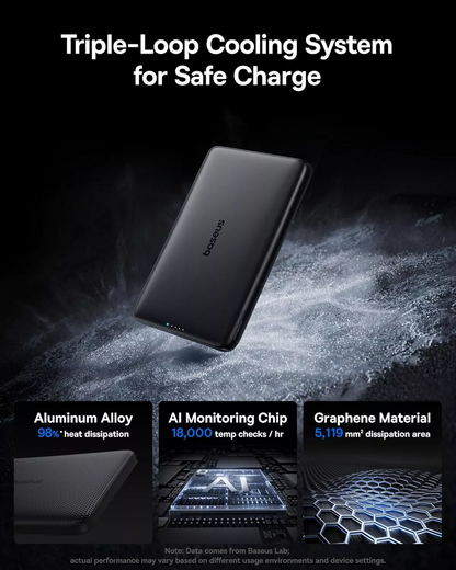 Externer Wireless-Akku Baseus PicoGo AM41, 10000mAh, 27W, PD + FQI, 1 x QI - 1 x USB-C, Schwarz E0027201