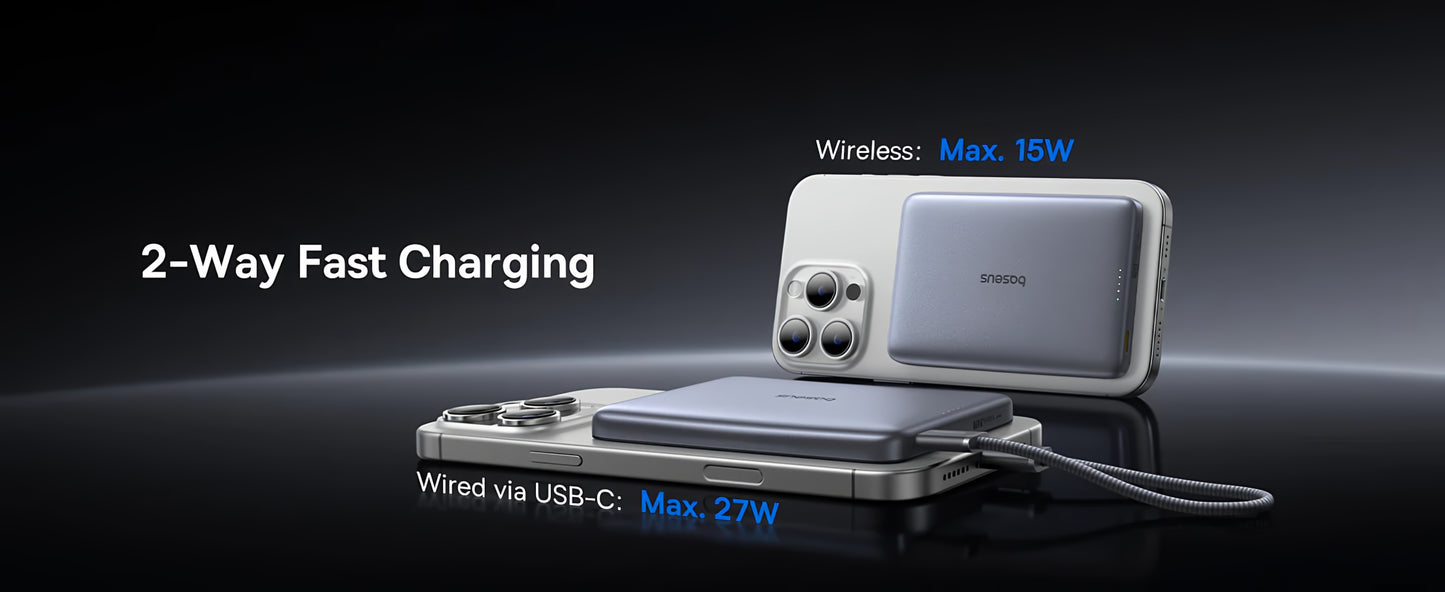 Externer Wireless-Akku Baseus PicoGo AM41, 10000mAh, 27W, PD + FQI, 1 x QI - 1 x USB-C, Beige E0027203
