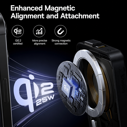 Baseus PicoGo AM61 Wireless External Battery, 10000mAh, 45W, PD + FQI, 1 x QI - 2 x USB-C, Black E0028V00