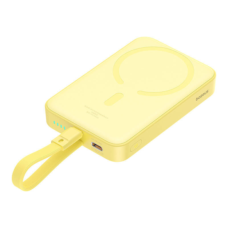 Externer Wireless-Akku Baseus Magnetic Mini, 10000mAh, 20W, PD + FQI, 1 x Lightning - 1 x QI - 1 x USB-C, Gelb P10022109Y23-00
