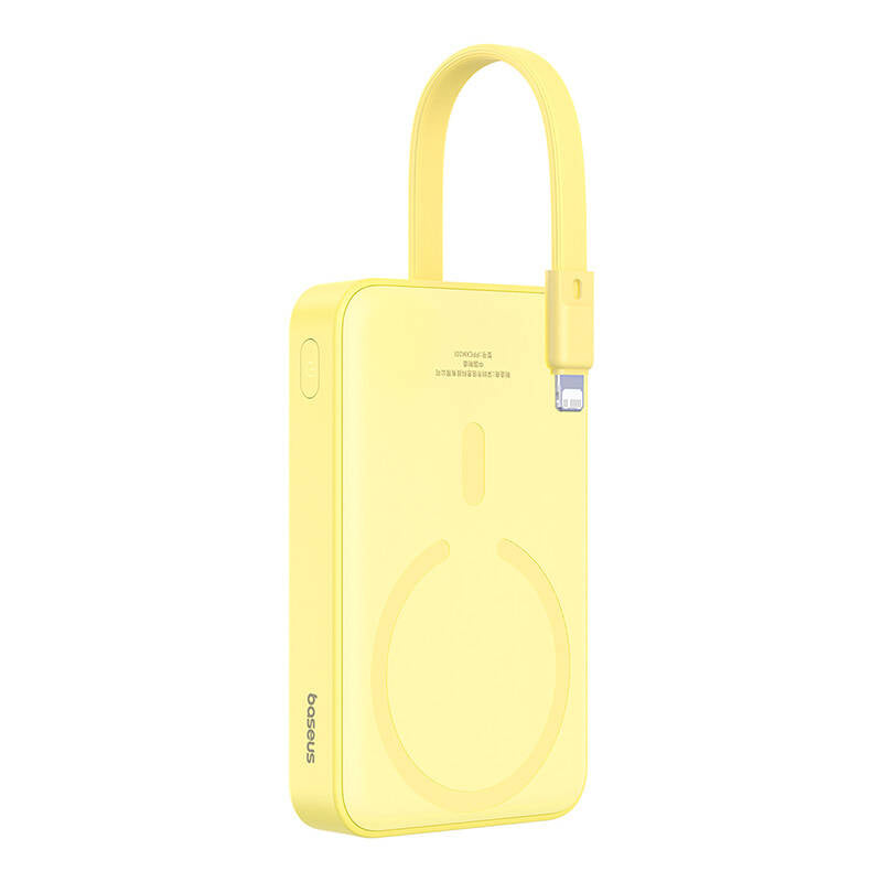 Externer Wireless-Akku Baseus Magnetic Mini, 10000mAh, 20W, PD + FQI, 1 x Lightning - 1 x QI - 1 x USB-C, Gelb P10022109Y23-00