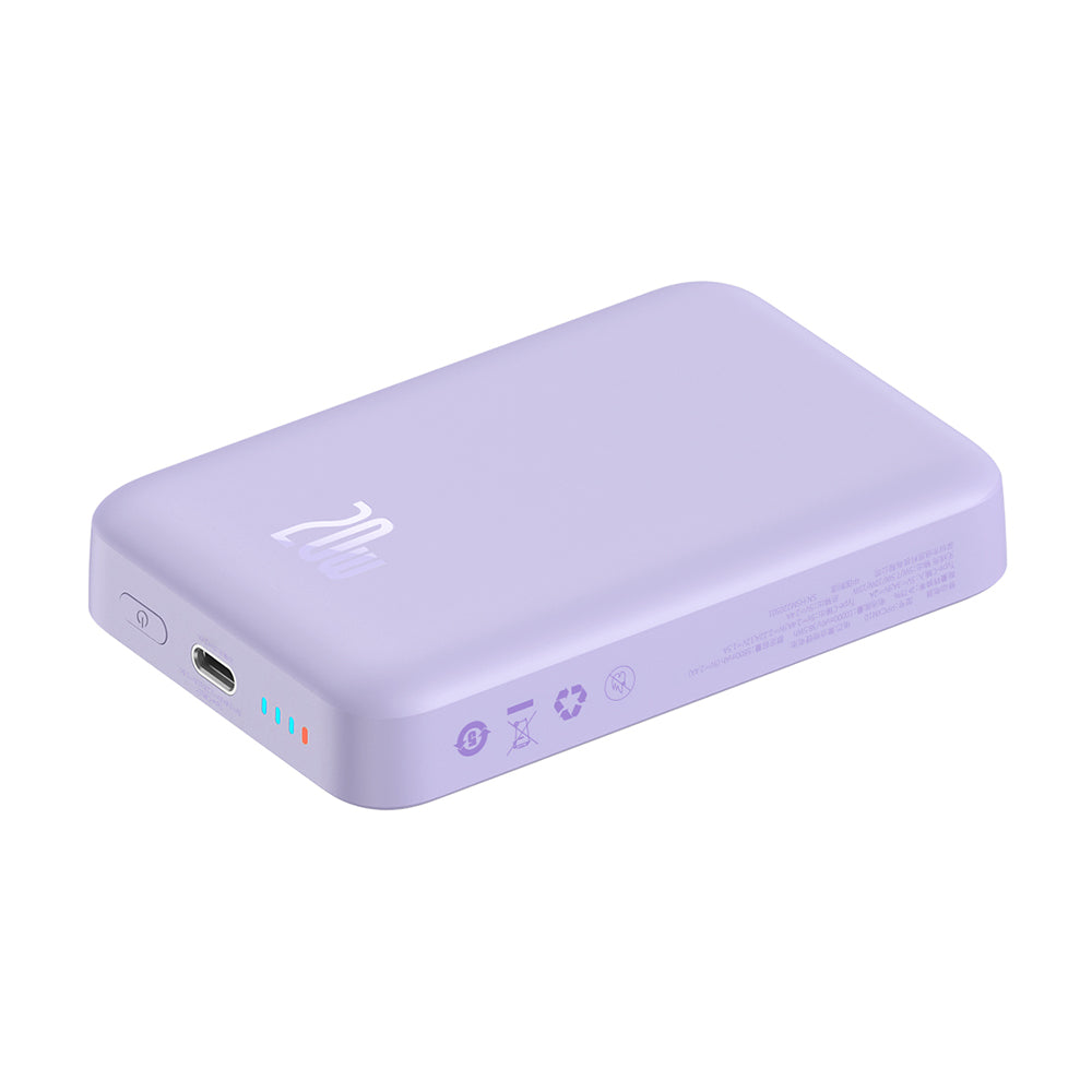 Baseus Magnetic Mini Wireless External Battery, 10000mAh, 20W, PD + FQI, 1 x QI - 1 x USB-C, Purple PPCX110105