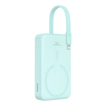 Baseus Magnetic Mini Wireless External Battery, 10000mAh, 20W, PD + FQI, 1 x Lightning - 1 x QI - 1 x USB-C, Green P10022109333-00