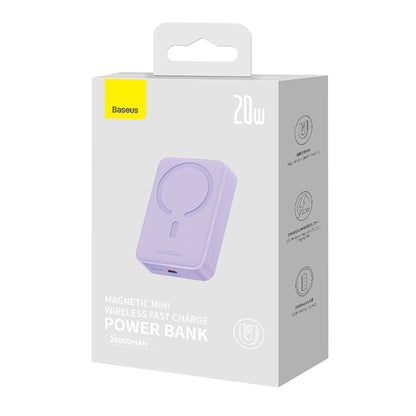 Baseus Magnetic Mini Wireless External Battery, 20000mAh, 20W, PD + FQI, 1 x QI - 1 x USB-C, Purple PPCX150005