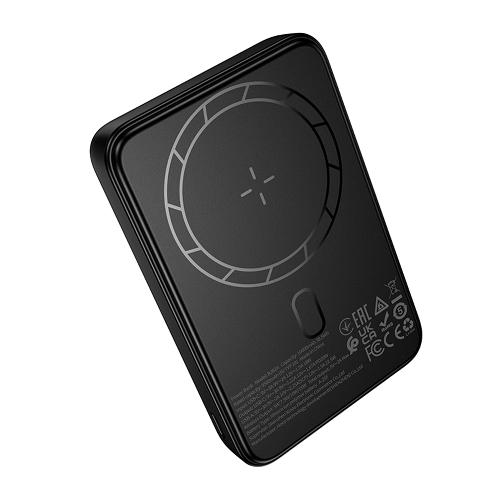 Borofone BJ82A Dawn Wireless External Battery, 10000mAh, 22.5W, QC + PD + FQI, 1 x QI - 1 x USB-A - 1 x USB-C, Black