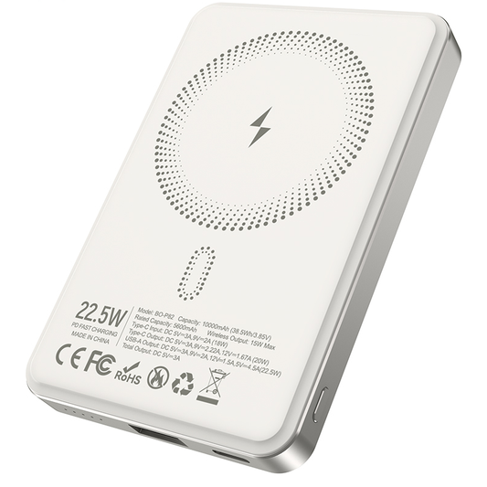 Kabellose Externe Batterie BWOO BO-P82, 10000mAh, 22,5W, PD + FQI, 1 x QI - 1 x USB-C, Weiß