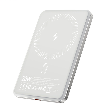 Kabellose Externe Batterie BWOO P79, 5000mAh, 20W, PD + FQI, 1 x QI - 1 x USB-C, Grau