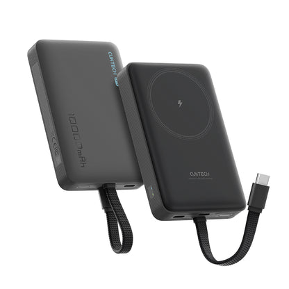 Kabellose Powerbank Cuktech WPB100L, 10000mAh, 22,5W, PD + FQI, 1 x QI - 2 x USB-C, Schwarz CKWPB100LGLBK