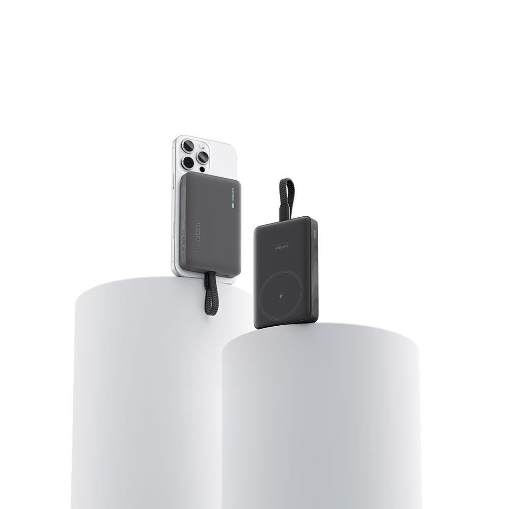 Kabellose Powerbank Cuktech WPB100L, 10000mAh, 22,5W, PD + FQI, 1 x QI - 2 x USB-C, Schwarz CKWPB100LGLBK