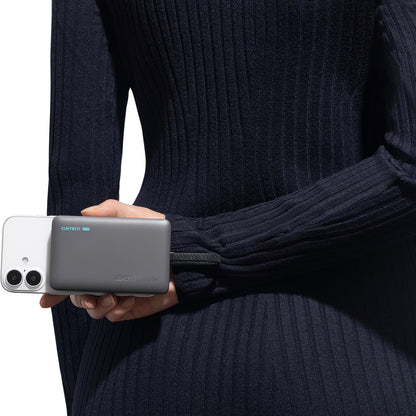 Kabellose Powerbank Cuktech WPB100L, 10000mAh, 22,5W, PD + FQI, 1 x QI - 2 x USB-C, Schwarz CKWPB100LGLBK