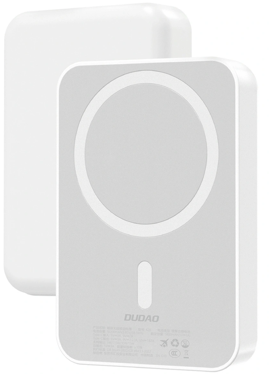 Externer Wireless-Akku Dudao K26, 10000mAh, 20W, PD + FQI, 1 x QI - 1 x USB-C, Weiß
