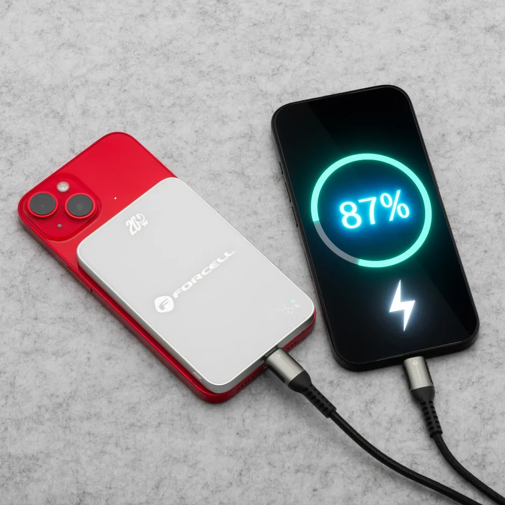 Externer Wireless-Akku Forcell F5K8, 5000mAh, 15W, PD + FQI, 1 x QI - 1 x USB-C, Weiß