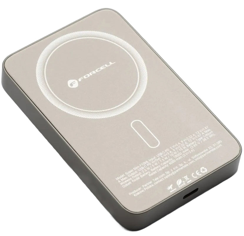Externer Wireless-Akku Forcell F5K8, 5000mAh, 15W, PD + FQI, 1 x QI - 1 x USB-C, Gold