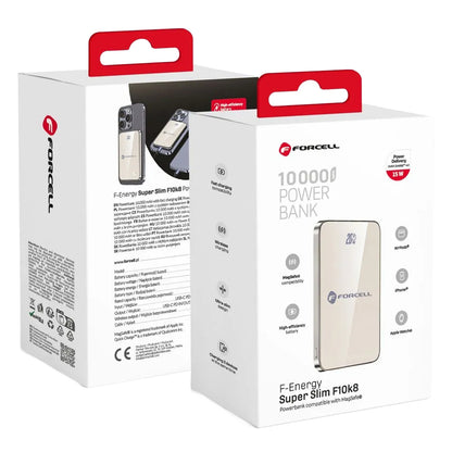 Externer Wireless-Akku Forcell F10K8, 10000mAh, 15W, PD + FQI, 1 x QI - 1 x USB-C, Gold