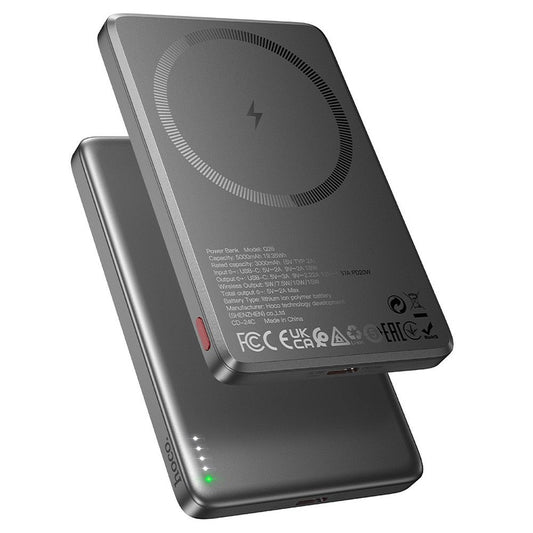Wireless Powerbank HOCO Q26, 5000mAh, 20W, PD + FQI, 1 x QI - 1 x USB-C, Grau