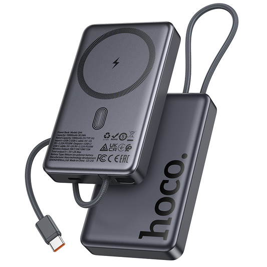 Wireless Externe Batterie HOCO Q44, 10000mAh, 20W, PD + FQI, 1 x QI - 2 x USB-C, Grau
