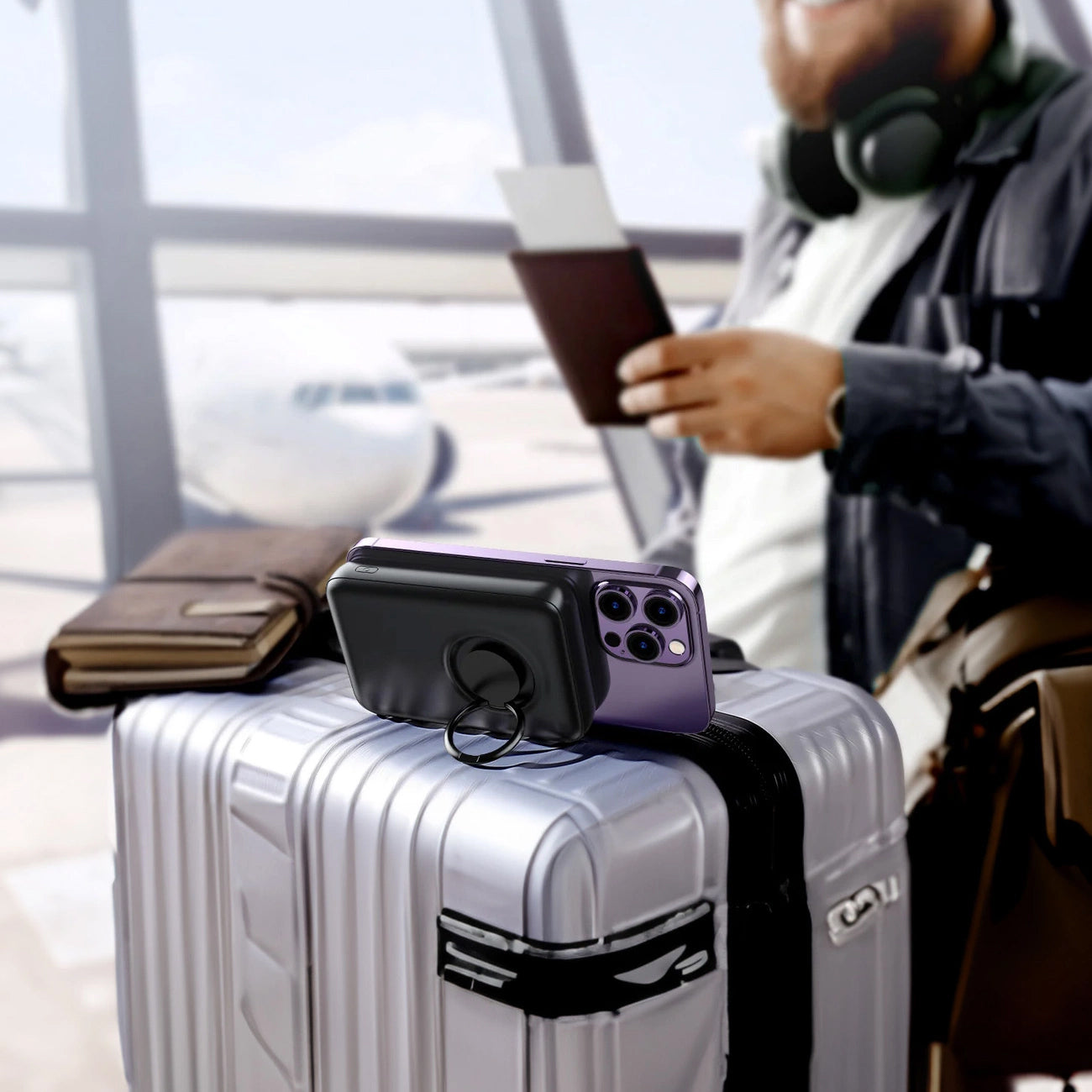 Externer Wireless-Akku Joyroom JR-W050, 10000mAh, 20W, QC + PD + FQI, 1 x QI - 1 x USB-A - 1 x USB-C, Schwarz