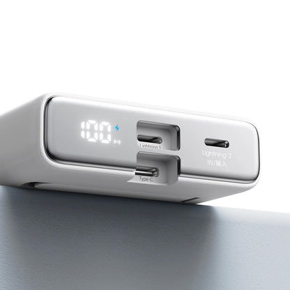 Externer Wireless Akku Joyroom JR-PBM01, 10000mAh, 20W, QC + PD + FQI, 1 x Lightning - 1 x QI - 1 x USB-C, Weiß