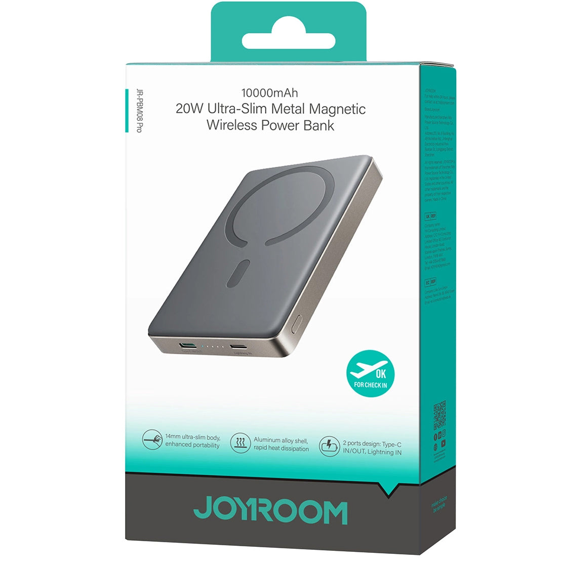 Externer Wireless-Akku Joyroom JR-PBM08 Pro, 10000mAh, 20W, PD + FQI, 1 x QI - 1 x USB-C, Beige