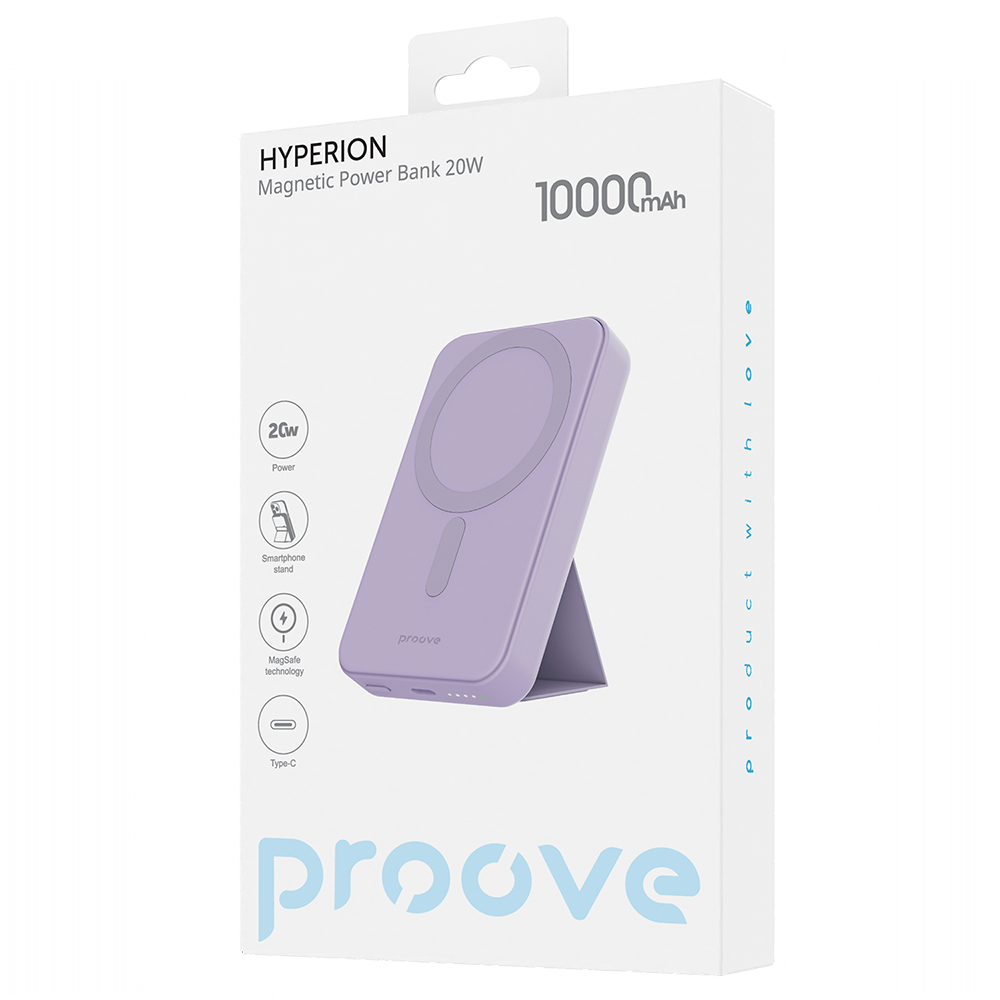 Externer Wireless-Akku Proove Hyperion, 10000mAh, 20W, PD + FQI, 1 x QI - 1 x USB-C, Lila