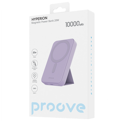 Externer Wireless-Akku Proove Hyperion, 10000mAh, 20W, PD + FQI, 1 x QI - 1 x USB-C, Lila