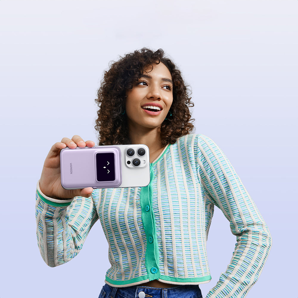 Externer Wireless-Akku UGREEN PB571 Uno, 5000mAh, 20W, PD + FQI, 1 x QI - 1 x USB-C, Lila