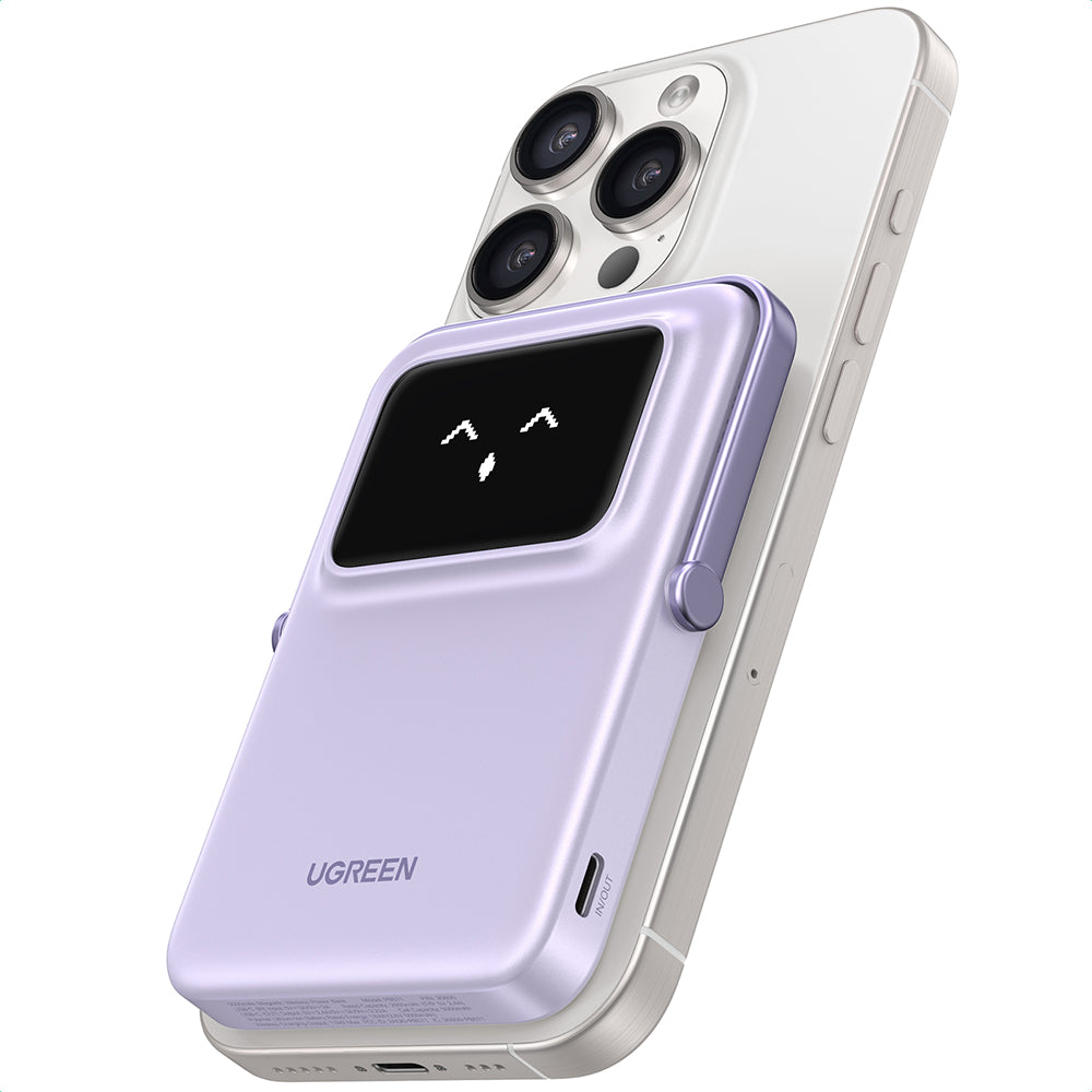 Externer Wireless-Akku UGREEN PB571 Uno, 5000mAh, 20W, PD + FQI, 1 x QI - 1 x USB-C, Lila