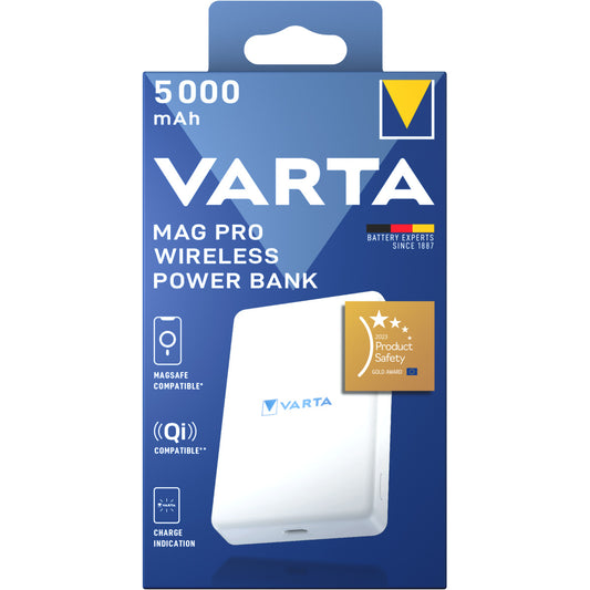 Externer Wireless-Akku Varta Mag Pro, 5000mAh, 12W, 1 x QI - 1 x USB-C, Weiß
