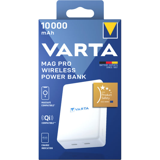Externer Wireless-Akku Varta Mag Pro, 10000mAh, 20W, 1 x QI - 2 x USB-C, Weiß