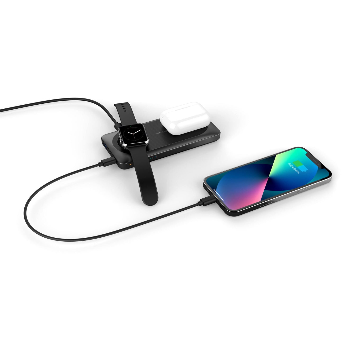 Externer Wireless-Akku Veger MagMulti W1156, 10000mAh, 22.5W, QC + PD + FQI, 2 x QI - 1 x USB-A - 1 x USB-C, Schwarz