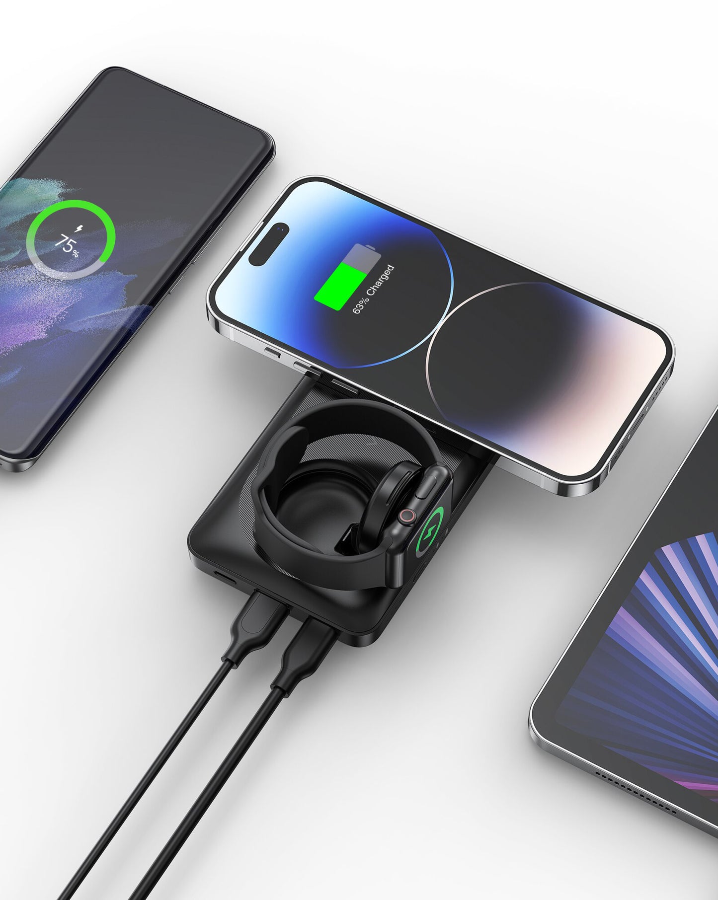 Externer Wireless-Akku Veger MagMulti W1156, 10000mAh, 22.5W, QC + PD + FQI, 2 x QI - 1 x USB-A - 1 x USB-C, Schwarz