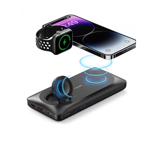 Externer Wireless-Akku Veger MagMulti W1156, 10000mAh, 22.5W, QC + PD + FQI, 2 x QI - 1 x USB-A - 1 x USB-C, Schwarz