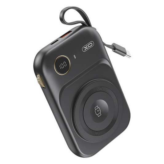 Externer Wireless-Akku XO Design PR270, 10000mAh, 22.5W, QC + PD + QI, 1 x QI - 1 x USB-A - 1 x USB-C, Schwarz