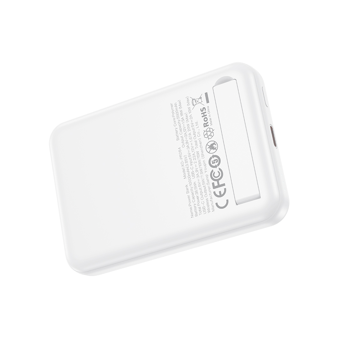 XO Design PR264 Wireless External Battery, 10000mAh, 20W, PD + FQI, 1 x USB-C, White