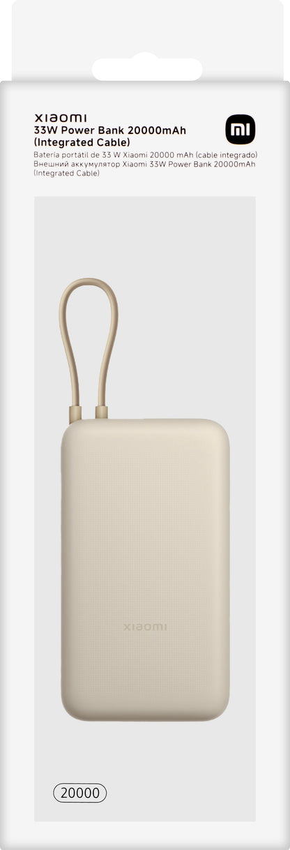 Externer Akku Xiaomi, 20000mAh, 33W, QC + PD, 1 x USB-A - 2 x USB-C, Beige BHR8851GL