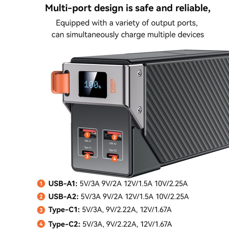 Externe Batterie Yesido YP62, 30000mAh, 22,5W, QC + PD, 2 x USB-A - 2 x USB-C, Schwarz