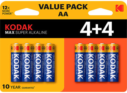 Kodak Max Alkaline Batterie, AA / LR6, 8 Stück Set EKSTD30419902P8