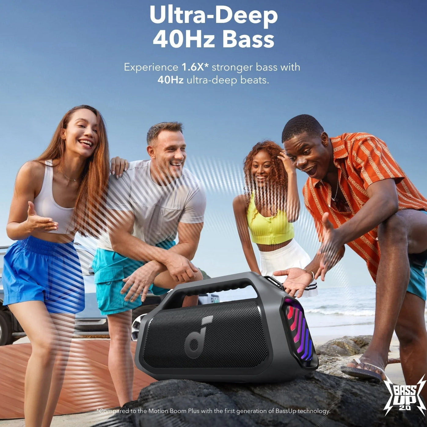 Tragbarer Bluetooth-Lautsprecher Anker SoundCore Boom 2 Plus, 140W, TWS, RGB, wasserdicht, Schwarz A3134011