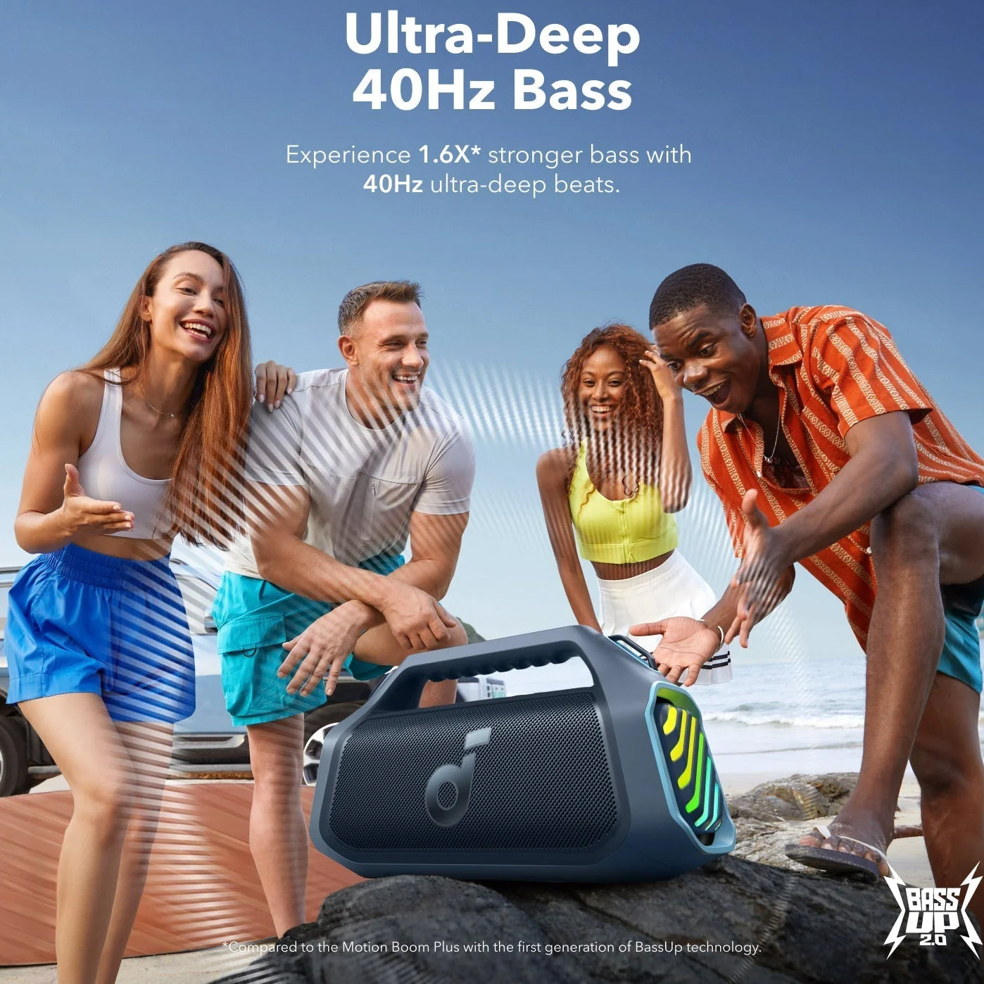 Tragbarer Bluetooth-Lautsprecher Anker Soundcore Boom 2 Plus, 140 W, RGB, wasserdicht, blau A3134031 