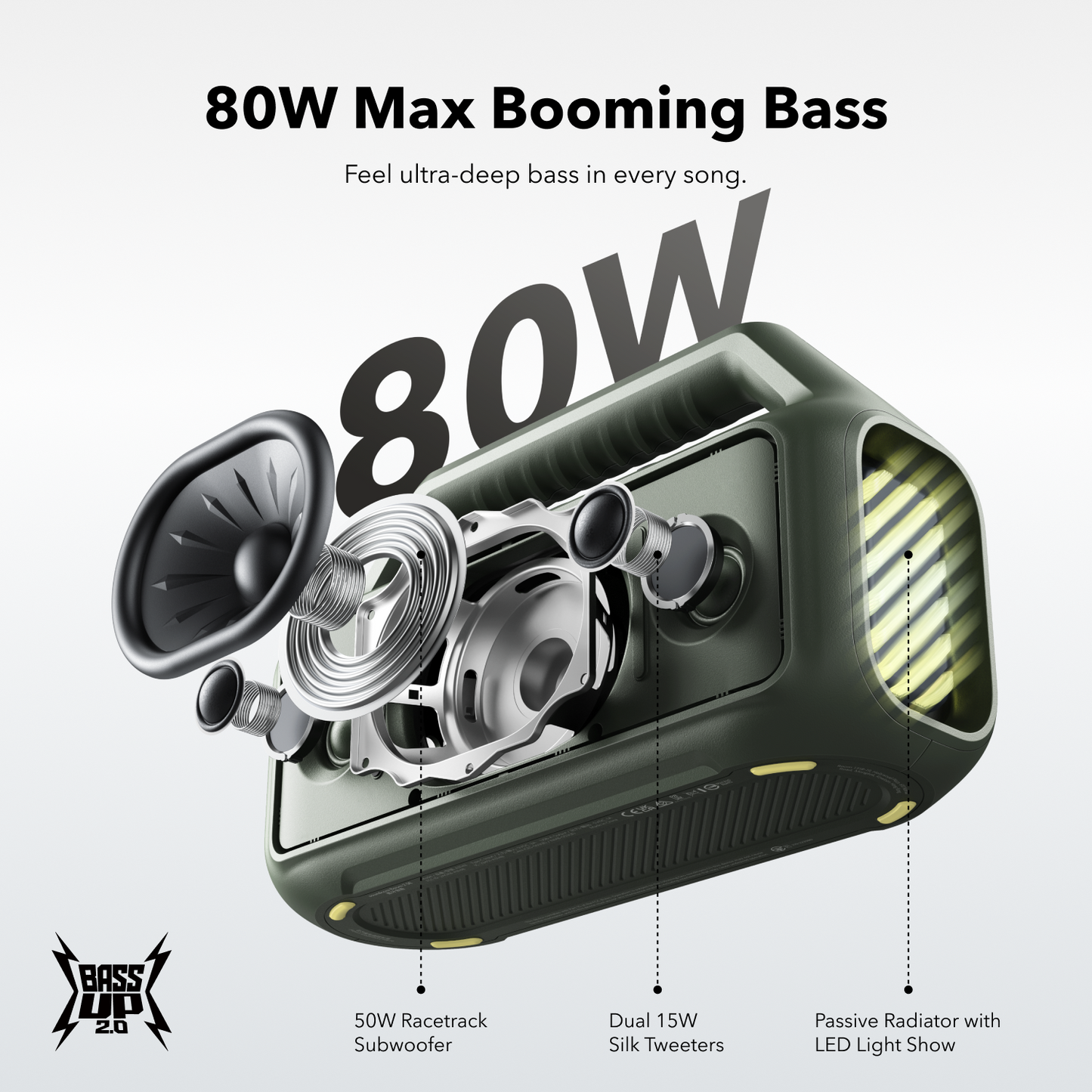 Tragbarer Bluetooth-Lautsprecher Anker SoundCore Boom 2 Neue Version, 80W, TWS, RGB, Wasserdicht, Blau A3138032