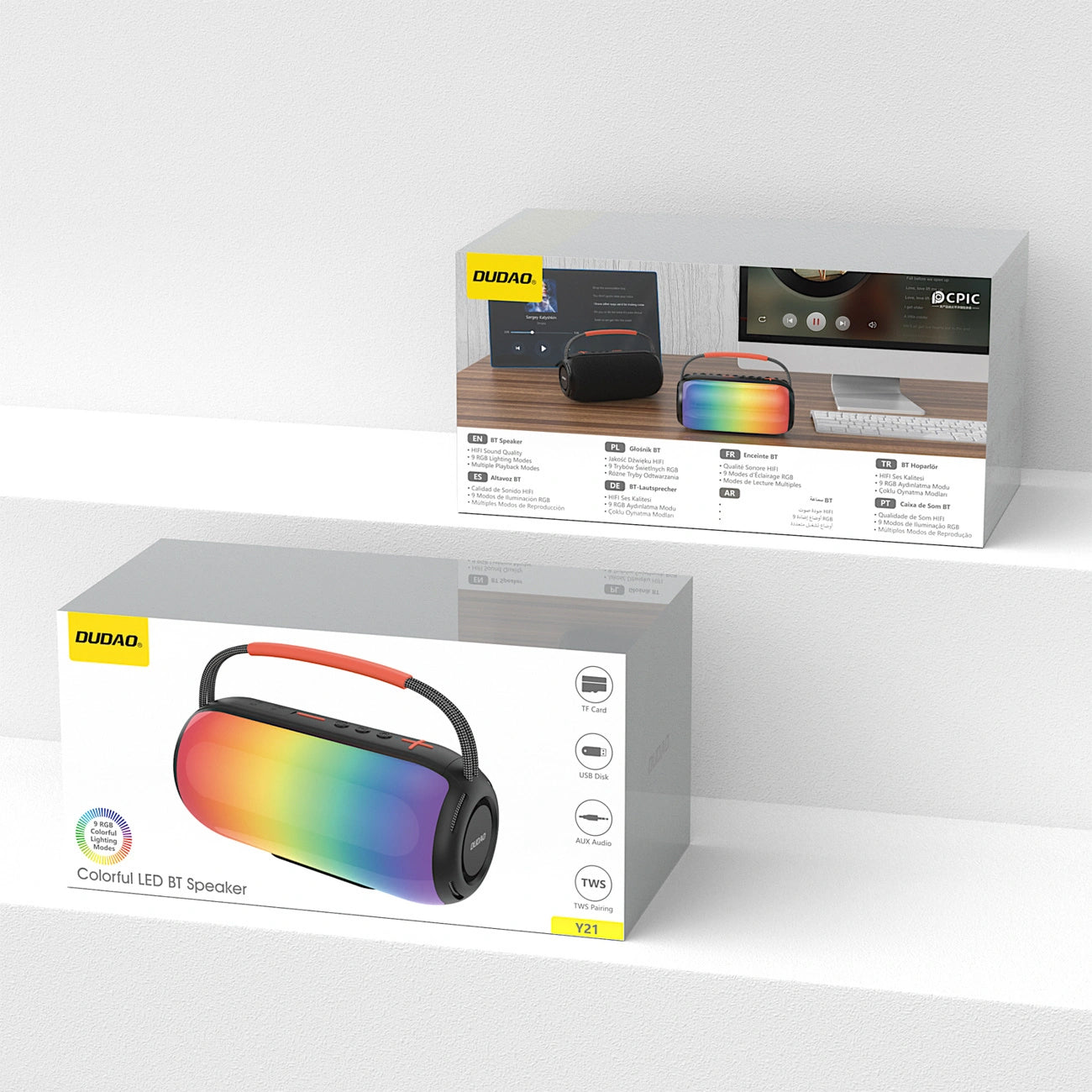 Tragbarer Bluetooth-Lautsprecher Dudao Y21, 2 x 5W, TWS, RGB, Schwarz