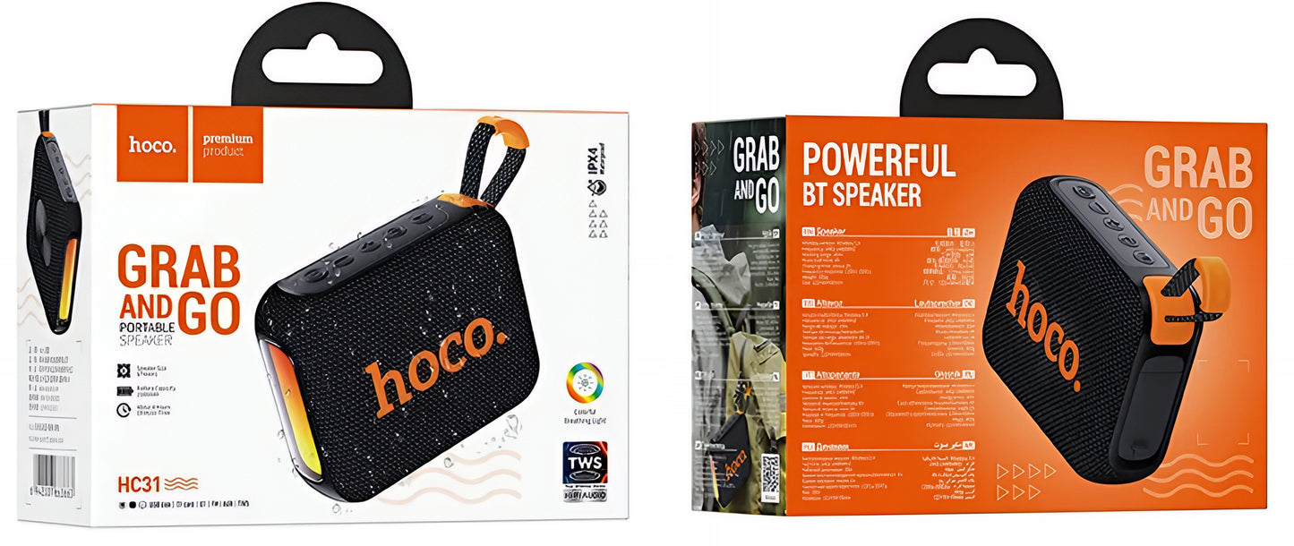 Tragbarer Bluetooth-Lautsprecher HOCO HC31, 10W, TWS, RGB, wasserdicht, Schwarz