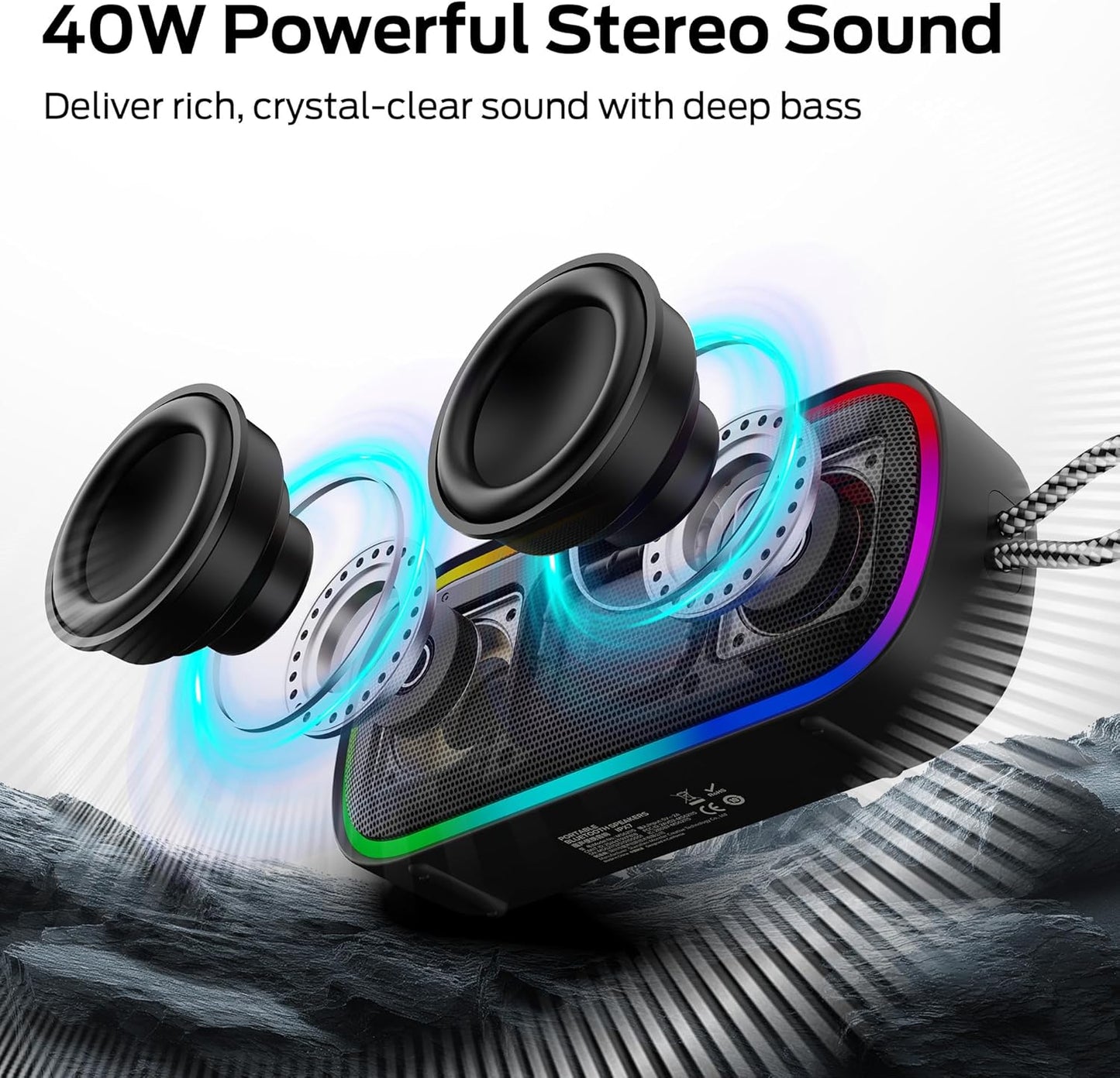 Tragbarer Bluetooth-Lautsprecher Monster S150 Plus, 40W, TWS, RGB, wasserdicht, schwarz
