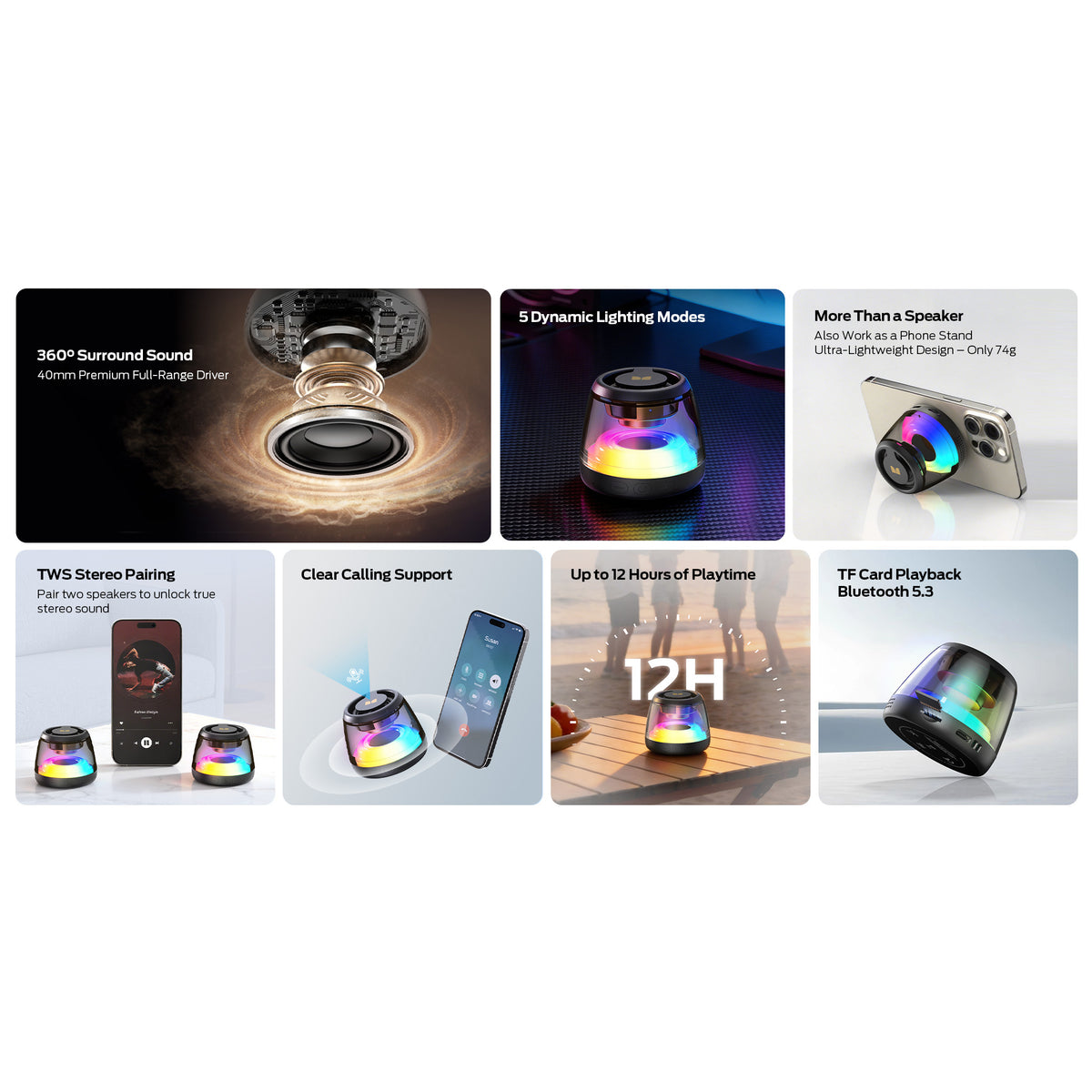 Tragbarer Bluetooth-Lautsprecher Monster Mag Flux, 5W, TWS, RGB, Schwarz