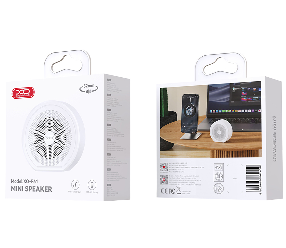 Tragbarer Bluetooth-Lautsprecher XO Design F61, 3 W, TWS, Weiß