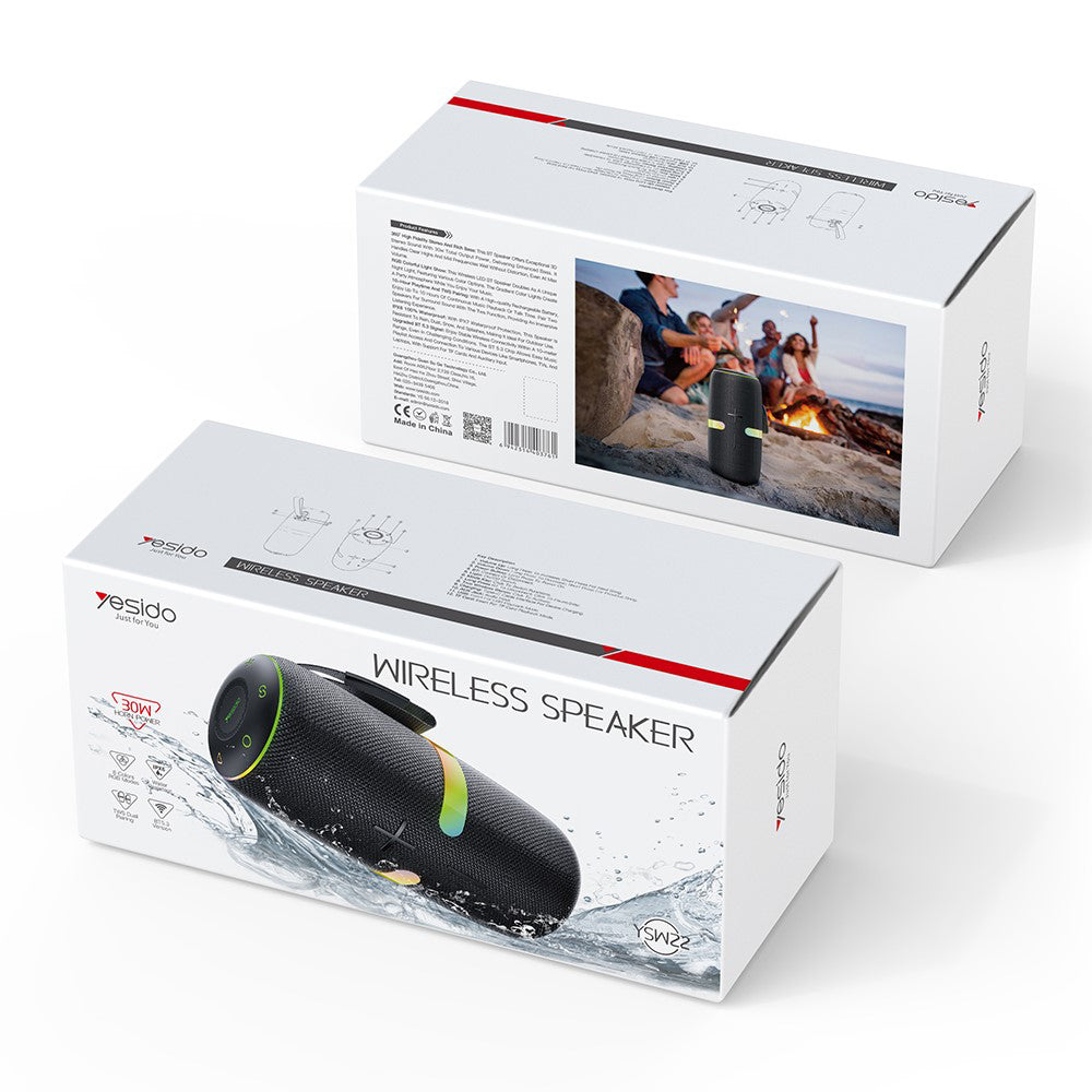 Tragbarer Bluetooth-Lautsprecher Yesido YSW22, 30W, RGB, wasserdicht, Schwarz